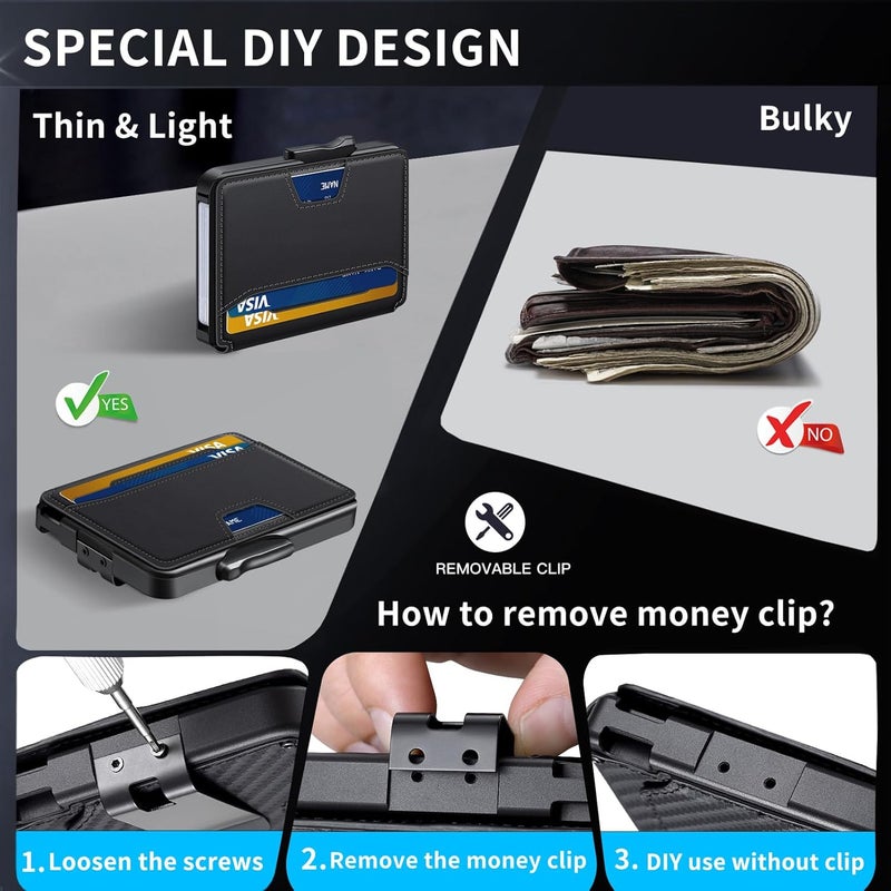 SEMORID Wallet for Men, Mens Wallet Minimalist Slim Wallet, RFID Blocking Smart Pop Up Wallet with Money Clip & ID Window, Metal Compact Wallet, Aluminum Credit Card Holder Wallet - Image 4